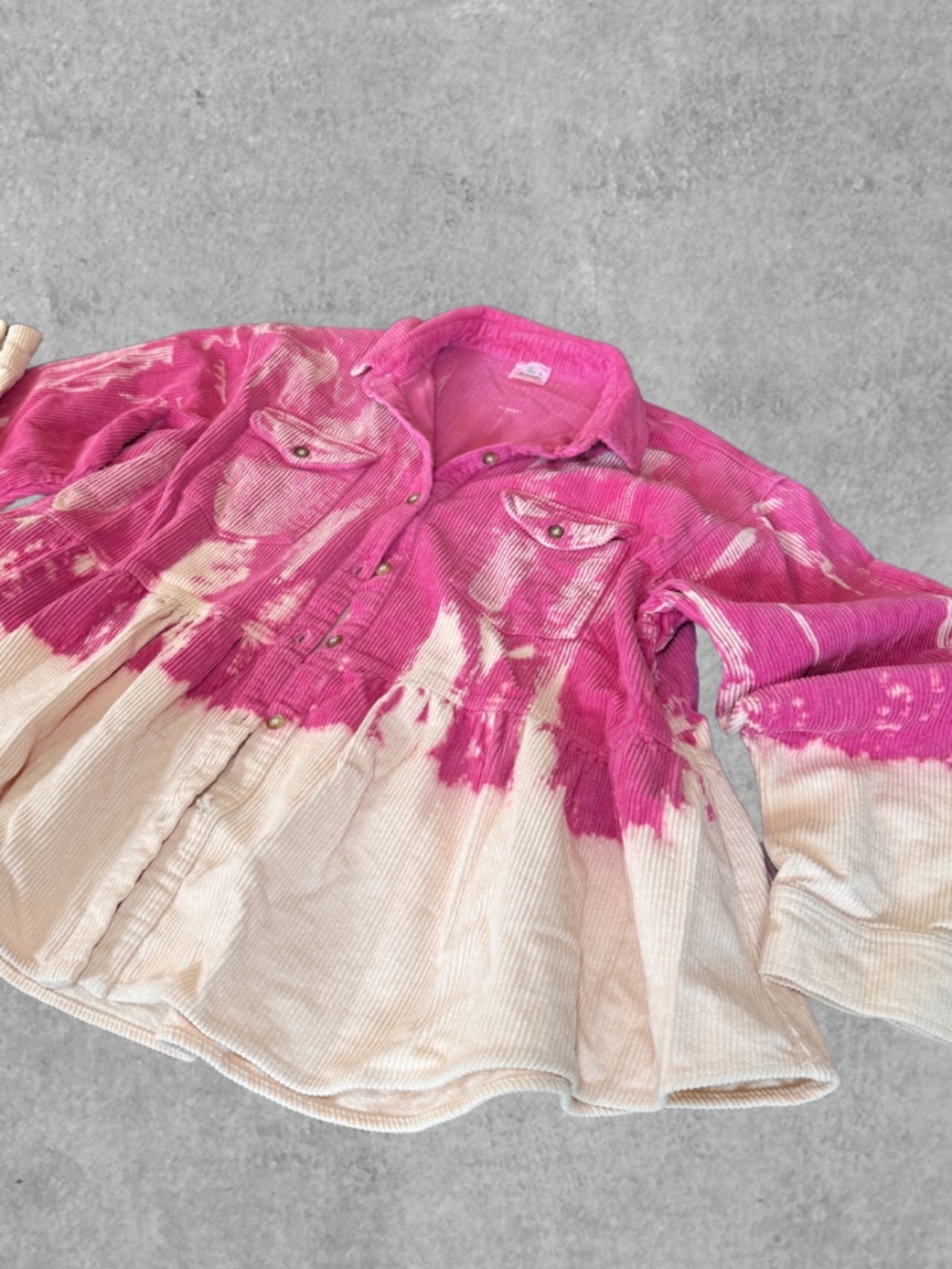 Blue Buttercup Pink Tie Dye Corduroy Button Down Jacket Peplum Lightweight